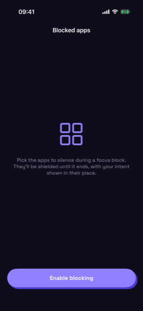 Through's blocklist — choose which apps go quiet during a focus block