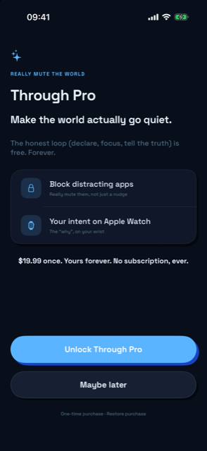 Through Pro — $19.99 once, no subscription